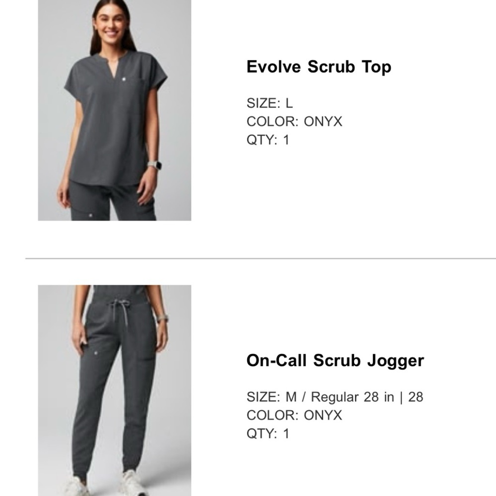 Fabletics Onyx scrub top and jogger